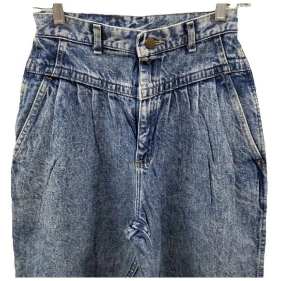 Vtg Lee Acid Wash High Waisted‎ Pleated Mom Jeans Baggy 80s 90s Retro Denim - Picture 4 of 8